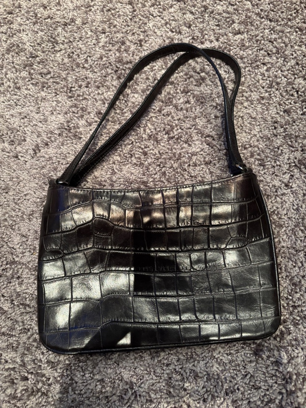 Ann Taylor Black Croc-Embossed Shoulder Bag